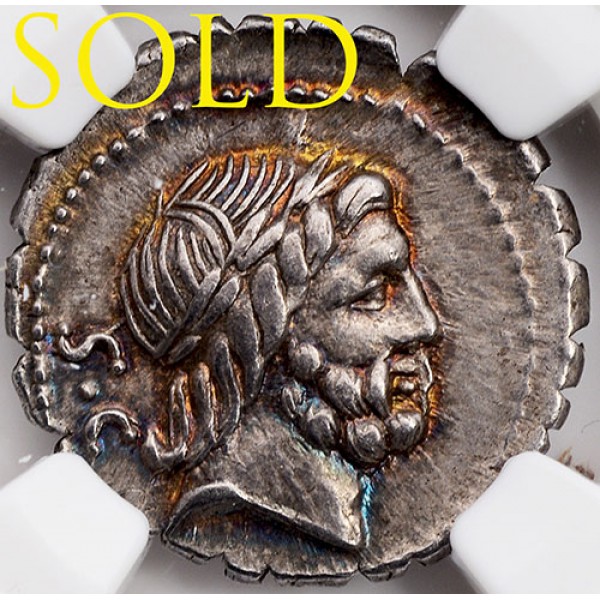  NGC Ch XF* STAR  Roman Republic Silver Denarius Coin Q. Antonius Balbus 83 B.C. Jupiter Head